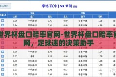 世界杯盘口赔率官网-世界杯盘口赔率官网，足球迷的决策助手