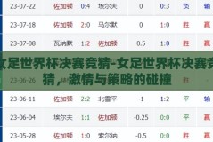 女足世界杯决赛竞猜-女足世界杯决赛竞猜，激情与策略的碰撞
