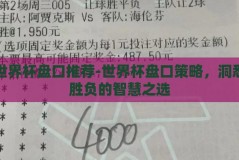 世界杯盘口推荐-世界杯盘口策略，洞悉胜负的智慧之选
