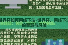 世界杯如何网络下注-世界杯，网络下注的智慧与风险