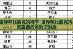 世界杯比赛竞猜赔率-世界杯比赛竞猜，赔率背后的数字游戏