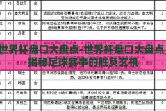 世界杯盘口大盘点-世界杯盘口大盘点，揭秘足球赛事的胜负玄机