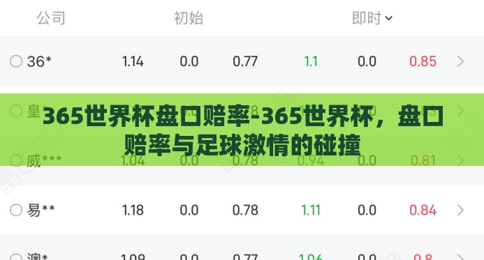 365世界杯盘口赔率-365世界杯，盘口赔率与足球激情的碰撞