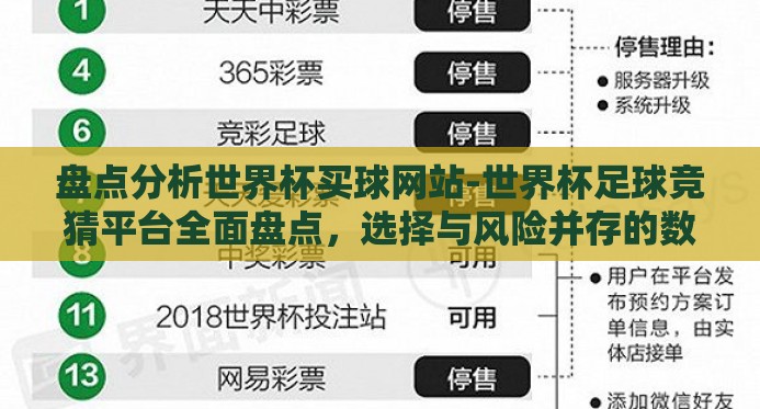 盘点分析世界杯买球网站-世界杯足球竞猜平台全面盘点，选择与风险并存的数字娱乐