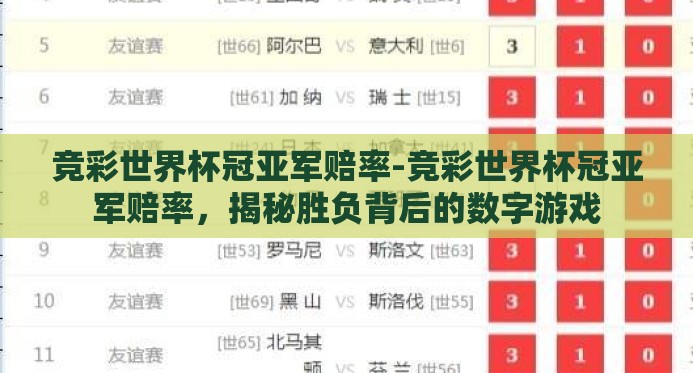 竞彩世界杯冠亚军赔率-竞彩世界杯冠亚军赔率，揭秘胜负背后的数字游戏