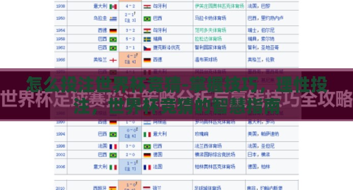 怎么投注世界杯竞猜-掌握技巧，理性投注，世界杯竞猜的智慧指南