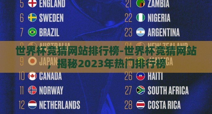 世界杯竞猜网站排行榜-世界杯竞猜网站，揭秘2023年热门排行榜