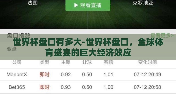 世界杯盘口有多大-世界杯盘口,全球体育盛宴的巨大经济效应 世界杯盘口有多大-世界杯盘口,全球体育盛宴的巨大经济效应