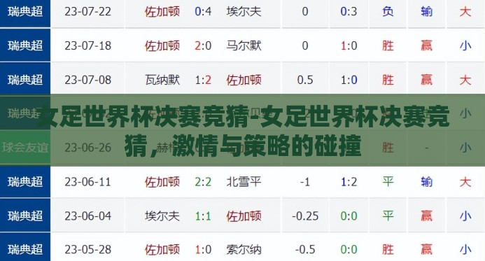 女足世界杯决赛竞猜-女足世界杯决赛竞猜，激情与策略的碰撞