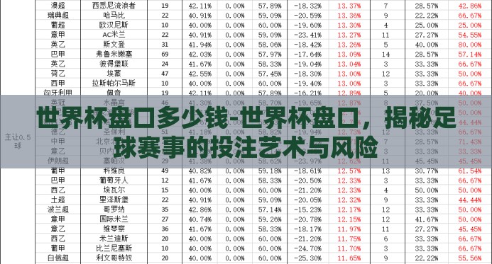 世界杯盘口多少钱-世界杯盘口，揭秘足球赛事的投注艺术与风险