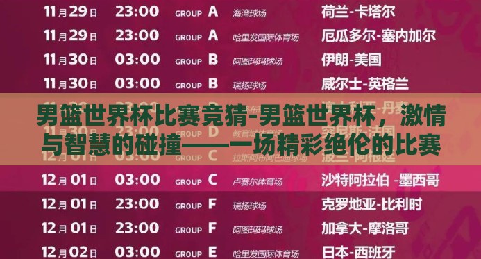 男篮世界杯比赛竞猜-男篮世界杯，激情与智慧的碰撞——一场精彩绝伦的比赛竞猜