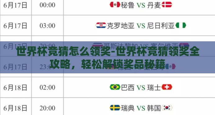 世界杯竞猜怎么领奖-世界杯竞猜领奖全攻略，轻松解锁奖品秘籍