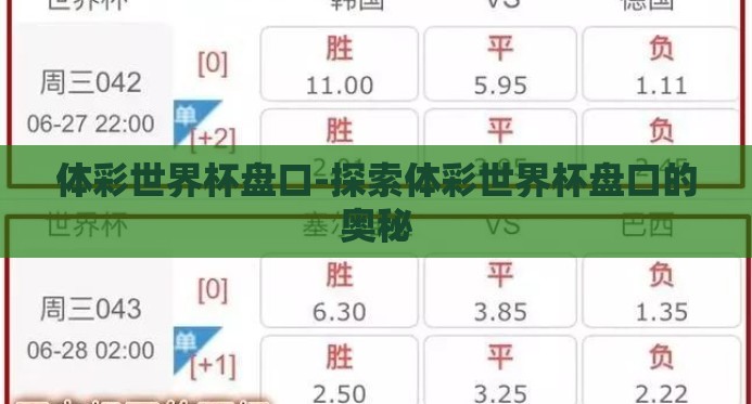 体彩世界杯盘口-探索体彩世界杯盘口的奥秘