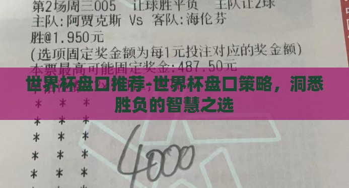 世界杯盘口推荐-世界杯盘口策略，洞悉胜负的智慧之选